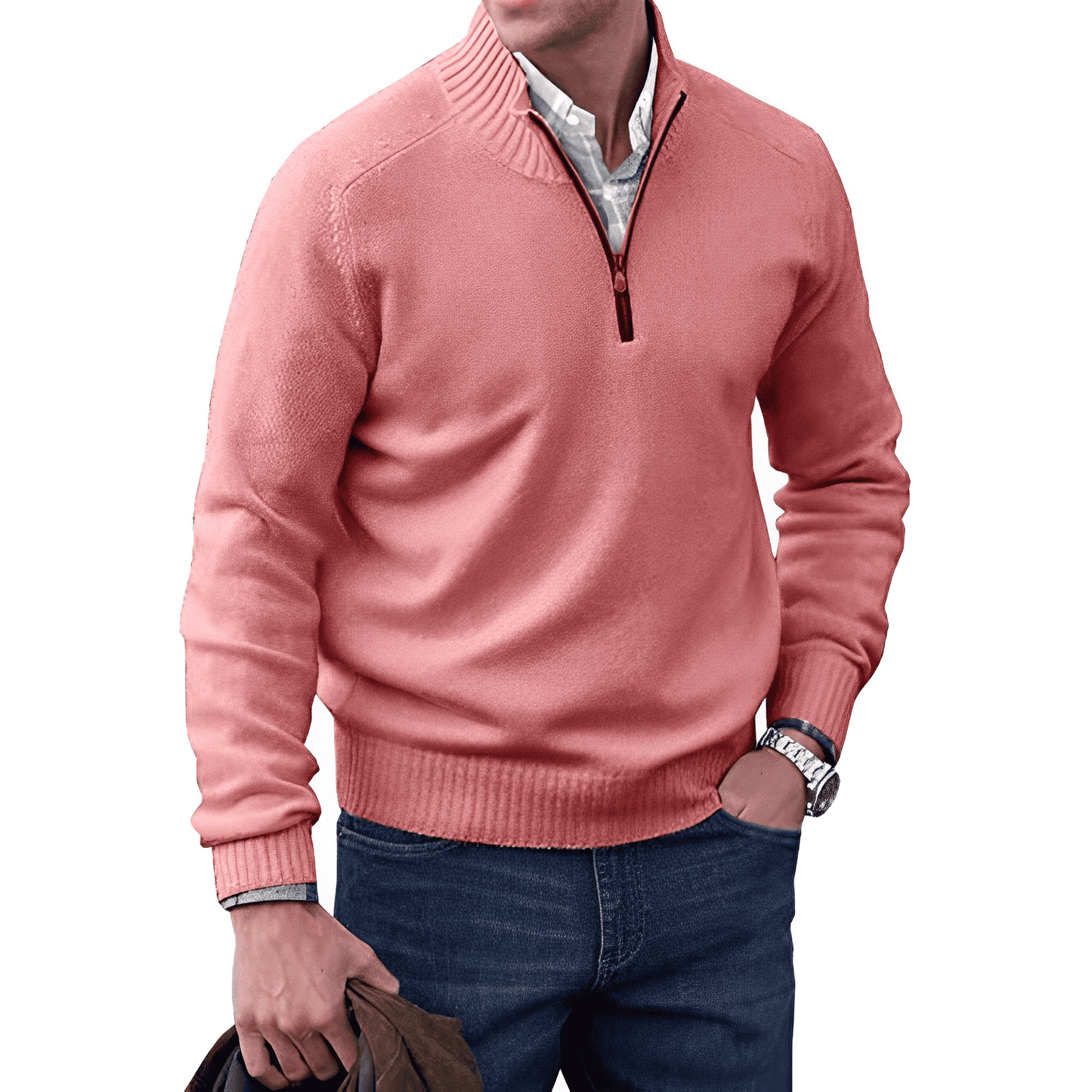 Berg-Feldt | Klassischer Halb-zip Pullover für Männer Baumwolle Komfortabel und Warm