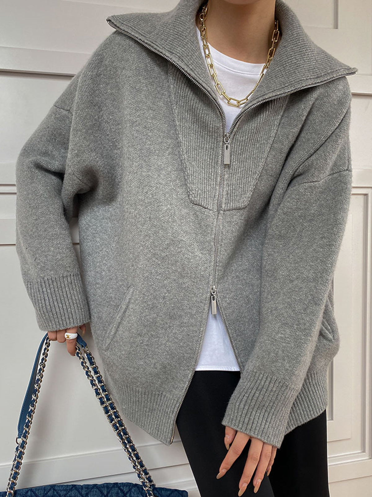 Berg-Feldt | Oversized Strickjacke mit Reißverschluss Weich und Warm Lässige Eleganz
