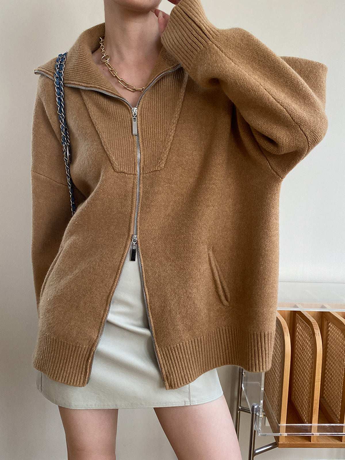 Berg-Feldt | Oversized Strickjacke mit Reißverschluss Weich und Warm Lässige Eleganz