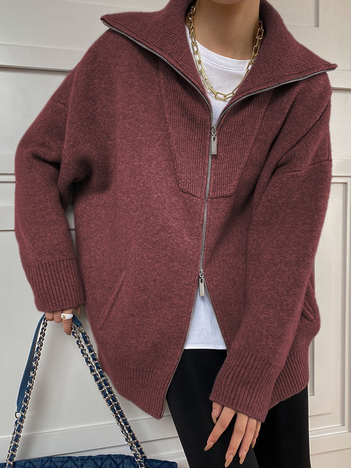 Berg-Feldt | Oversized Strickjacke mit Reißverschluss Weich und Warm Lässige Eleganz