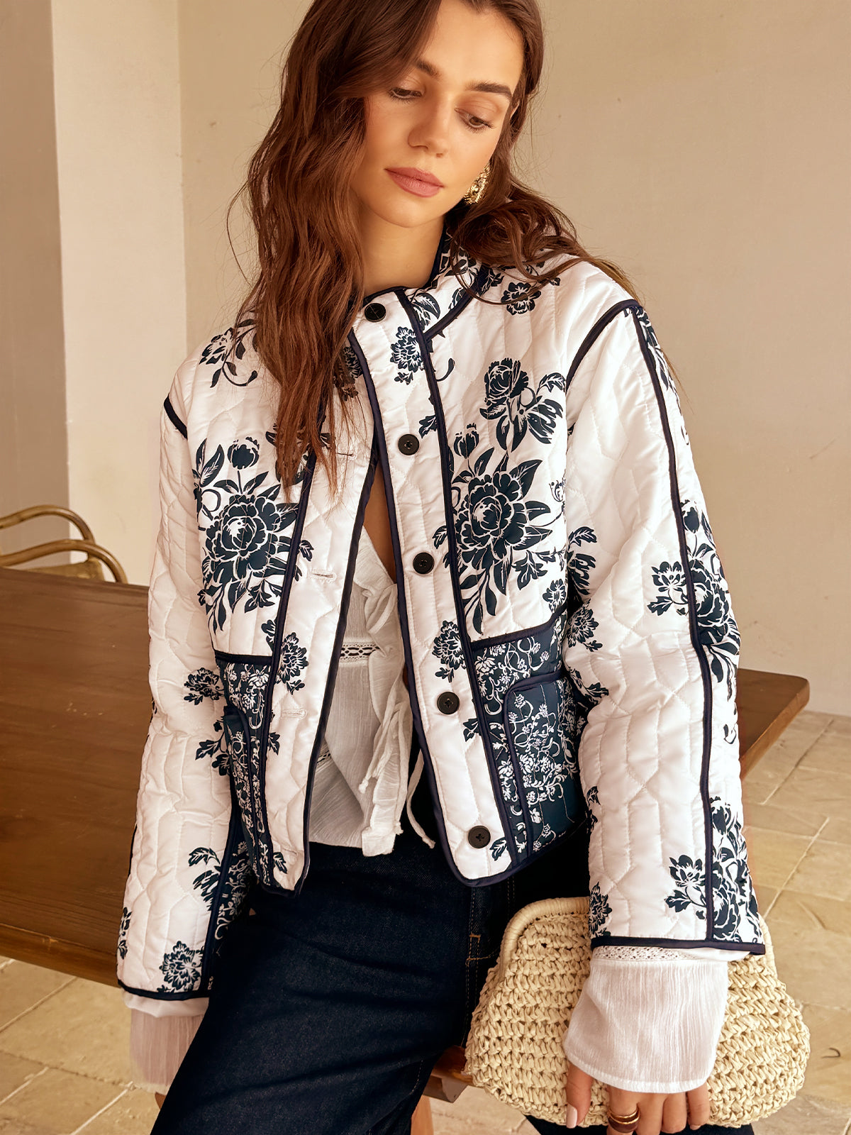 Berg-Feldt | Couture Bohème Imprimé Zip Manteau Ample Coupe Droite Essentiel