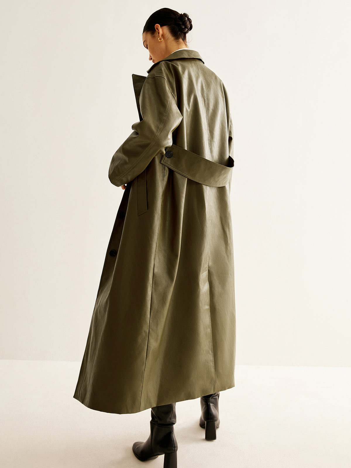 Berg-Feldt | Vintage Grün Lange Lederjacke für Damen