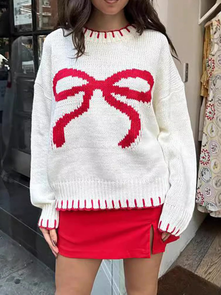 Berg-Feldt | Strickpullover mit Schleifenmotiv Lässige Passform Süß und Bequem
