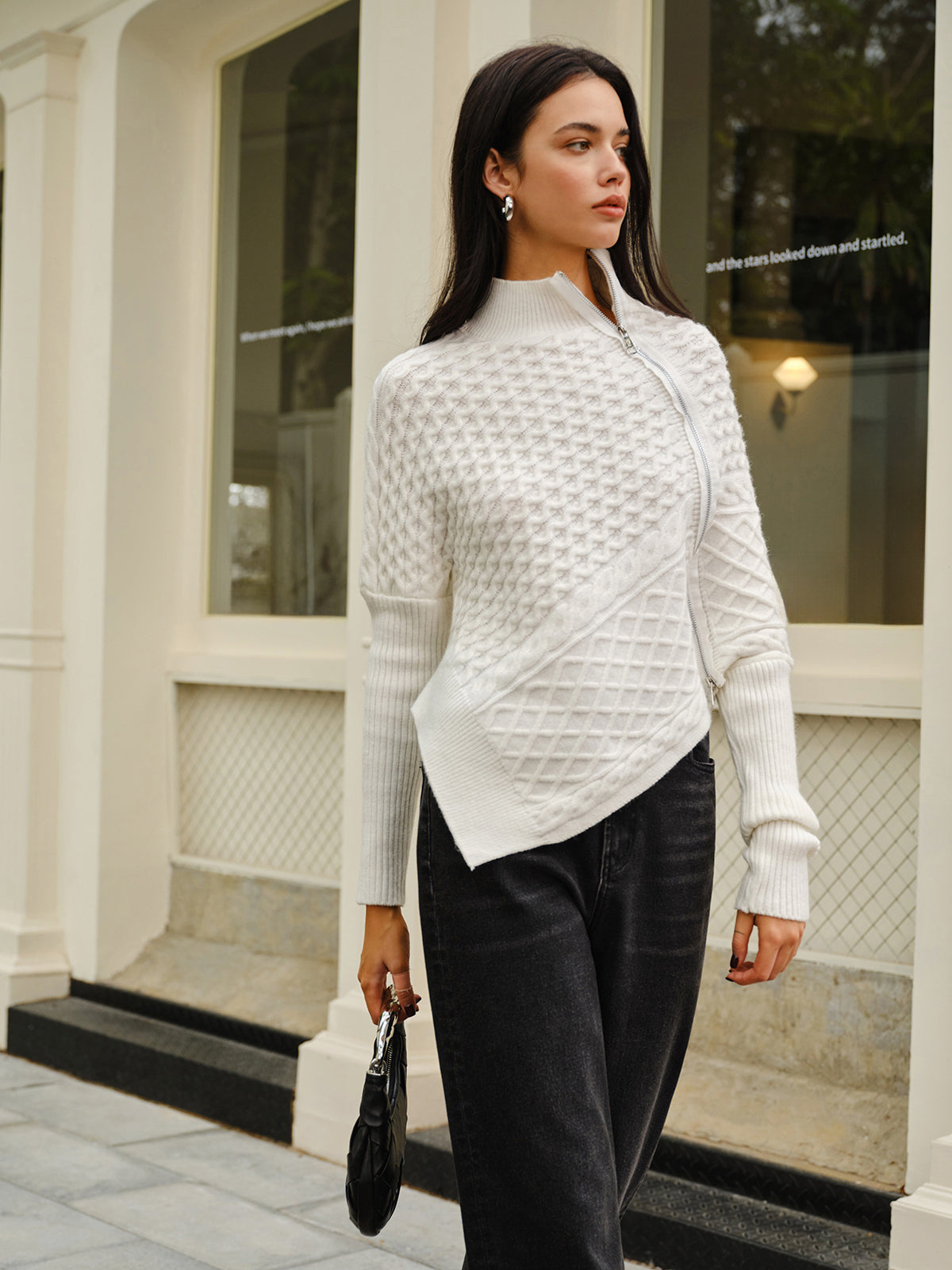 Berg-Feldt | Strickjacke mit Asymmetrischem Reißverschluss Strukturiertes Muster Modern und Warm