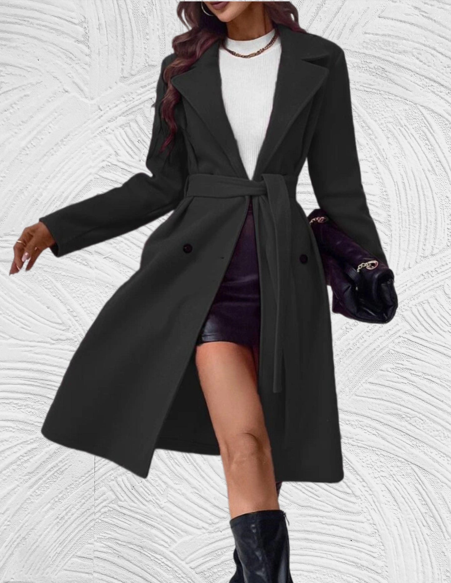 Berg-Feldt | Lange und Oversized Jacke mit Knopfverschluss, Brusttaschen und Bindegürtel