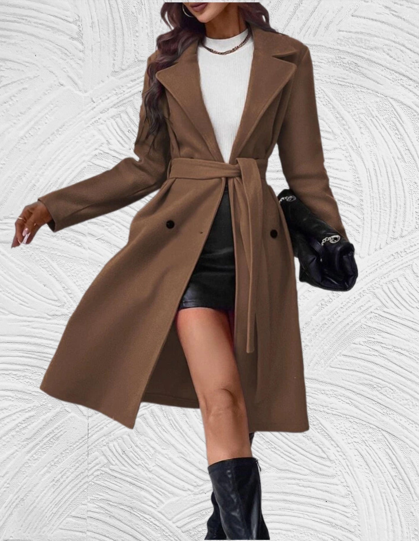 Berg-Feldt | Lange und Oversized Jacke mit Knopfverschluss, Brusttaschen und Bindegürtel
