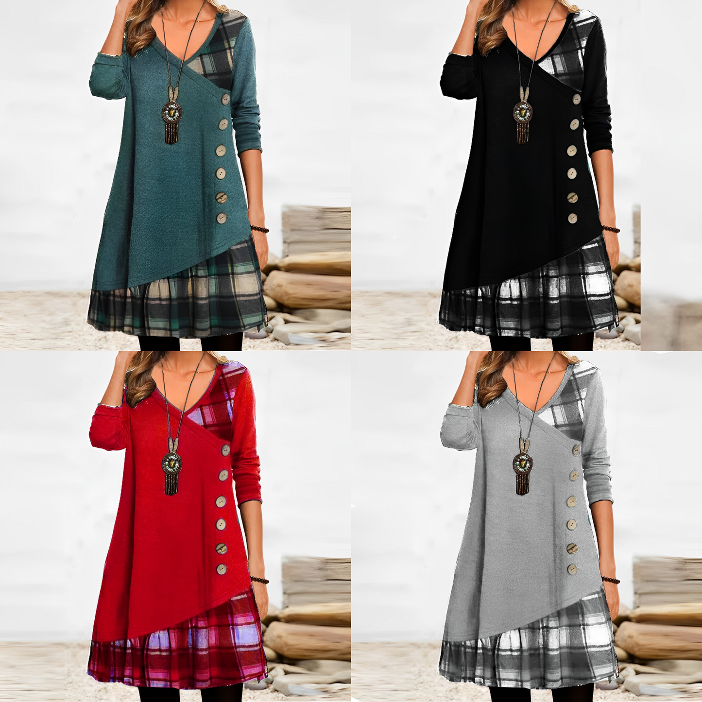 Robe Camila : motif à carreaux géométrique