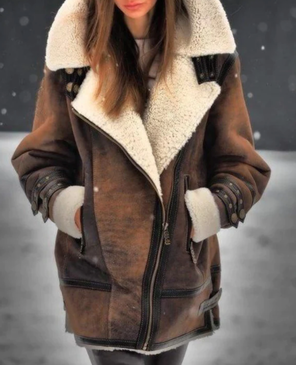 Berg-Feldt | Gepolsterte Jacke Aus Kunstleder mit Warmer Plüschfutter
