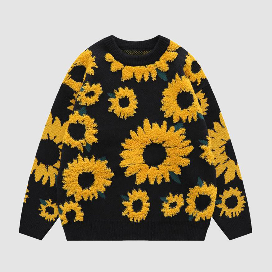 Berg-Feldt | Pullover Sonnenblumenprint Acryl Gemustert, Bequem