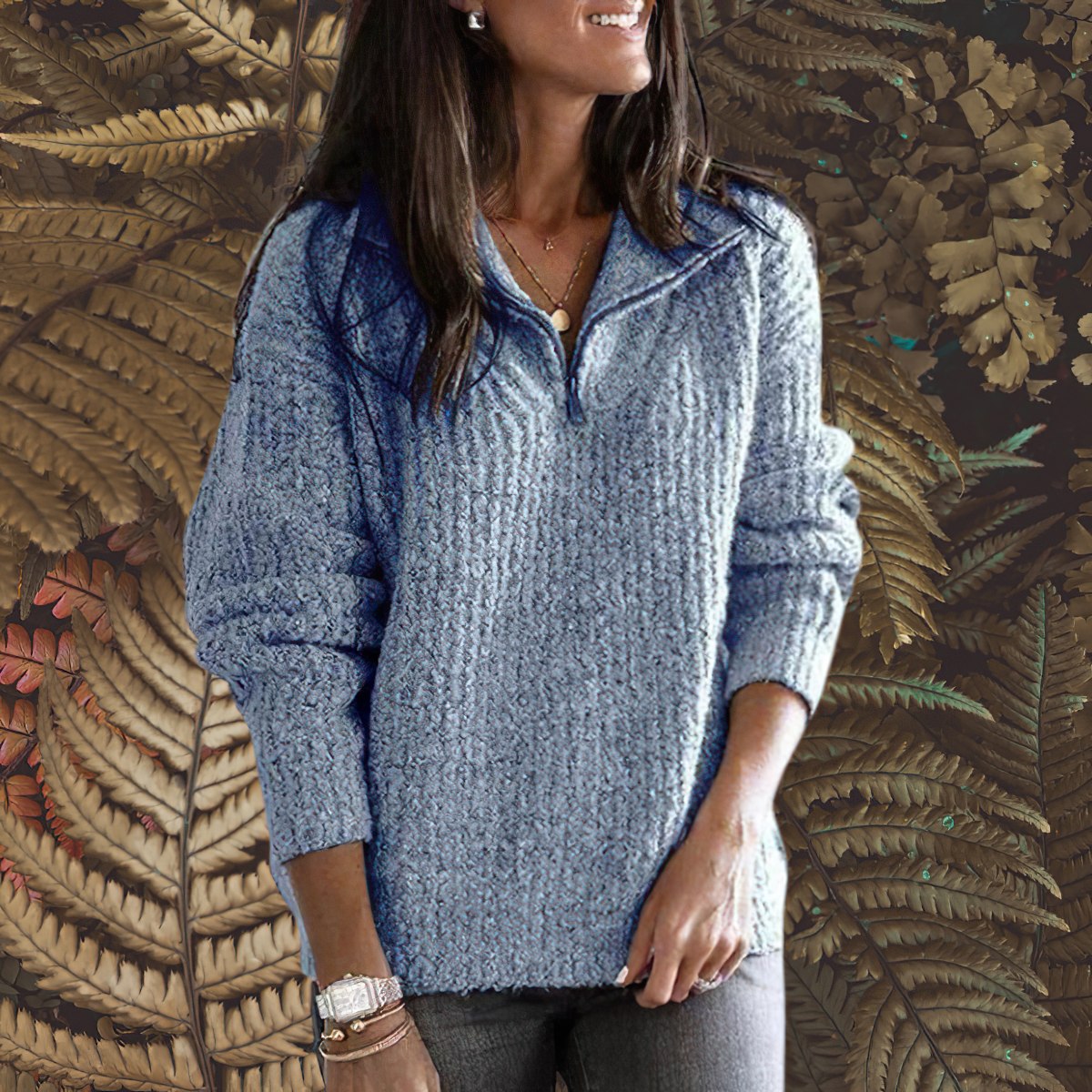 Pull pour femme à fermeture éclair, coupe oversize