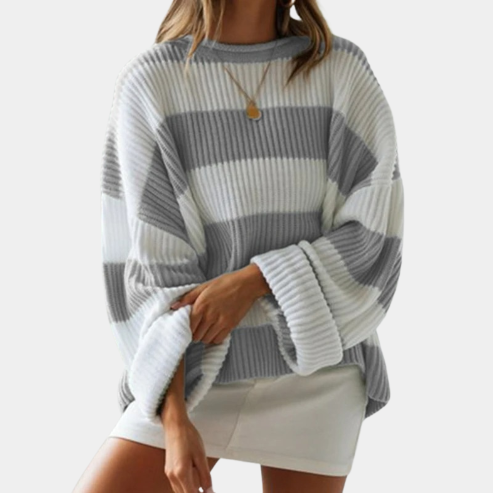 Berg-Feldt | Schwarz und Weiß Strickpullover mit Breiten Streifen Acryl Modern und Bequem