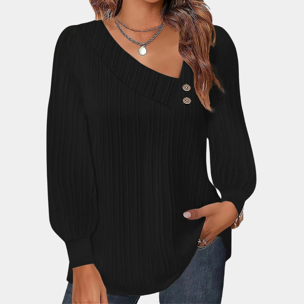 Berg-Feldt | Rippstrickbluse mit Knöpfen Polyester Komfortabel und Trendy