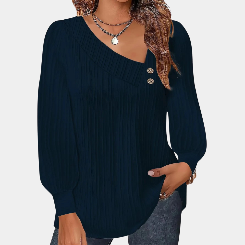 Berg-Feldt | Rippstrickbluse mit Knöpfen Polyester Komfortabel und Trendy