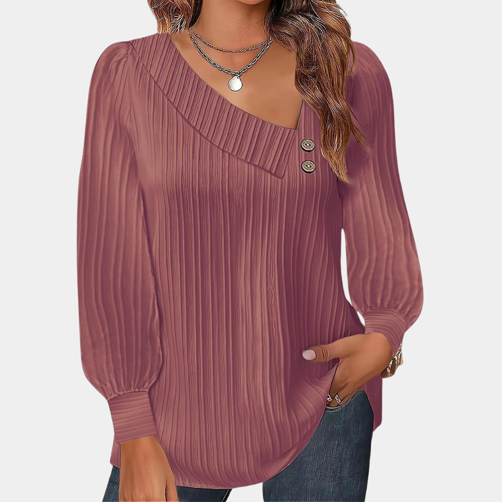 Berg-Feldt | Rippstrickbluse mit Knöpfen Polyester Komfortabel und Trendy