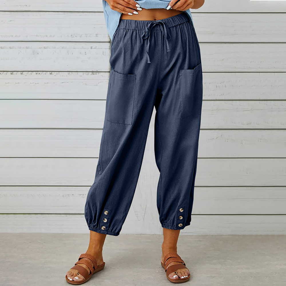 Pantalon confortable pour femme, au style décontracté et tendance, idéal pour les loisirs.