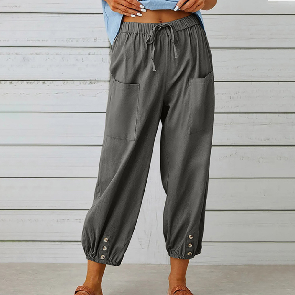 Pantalon confortable pour femme, au style décontracté et tendance, idéal pour les loisirs.