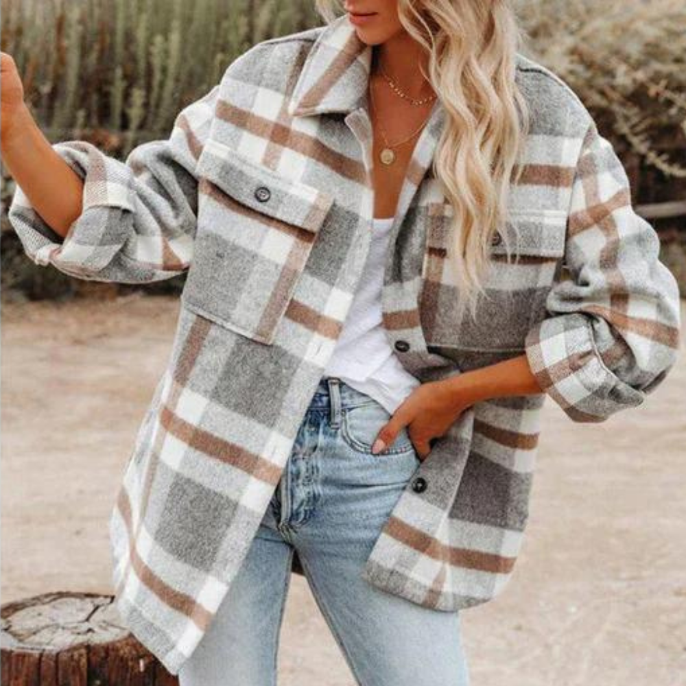 Berg-Feldt | Moderne karierte Herbstkuscheljacke für Damen