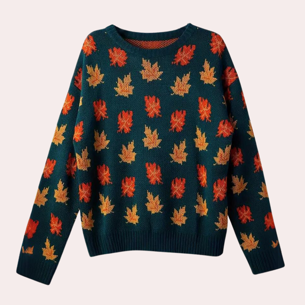Berg-Feldt | Strickpullover Blattmuster Rundhals Langarm Rippbündchen