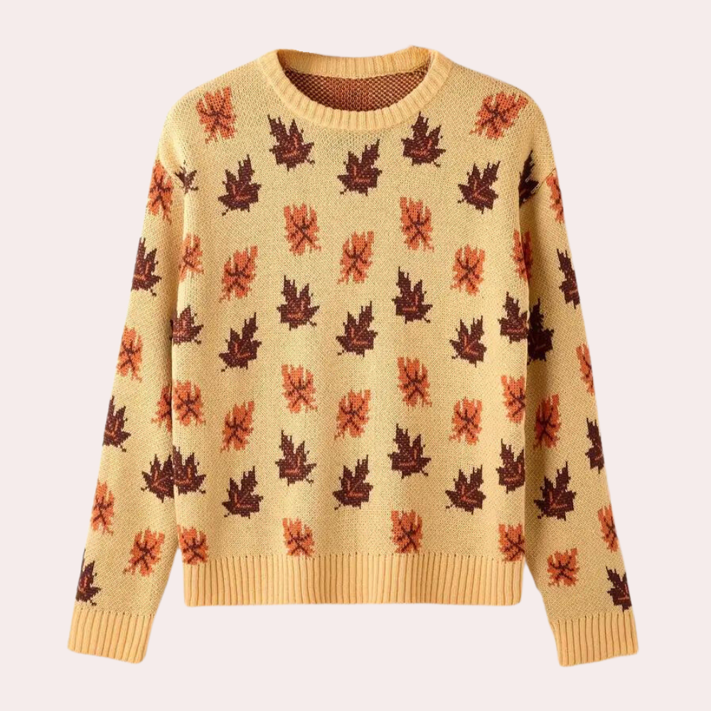 Berg-Feldt | Strickpullover Blattmuster Rundhals Langarm Rippbündchen
