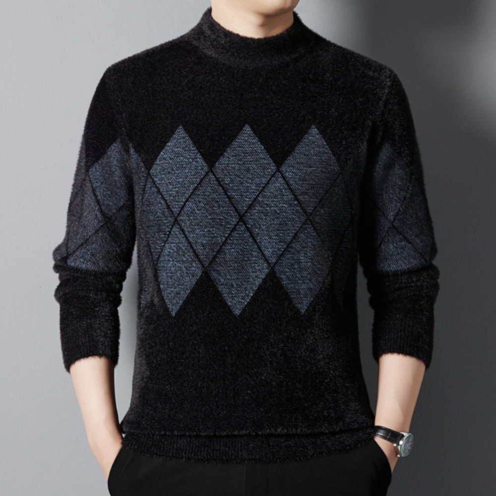 Pull-over ras-du-cou pour hommes motif losanges classique