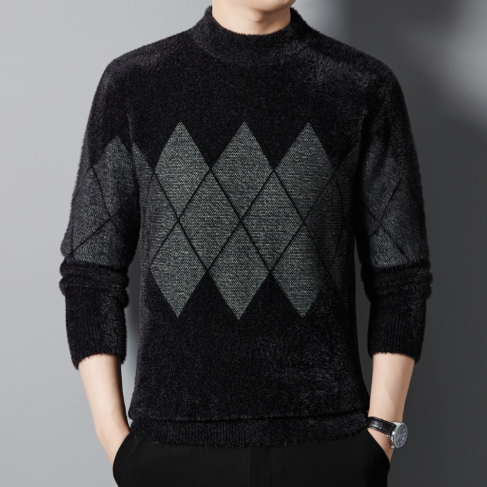 Pull-over ras-du-cou pour hommes motif losanges classique