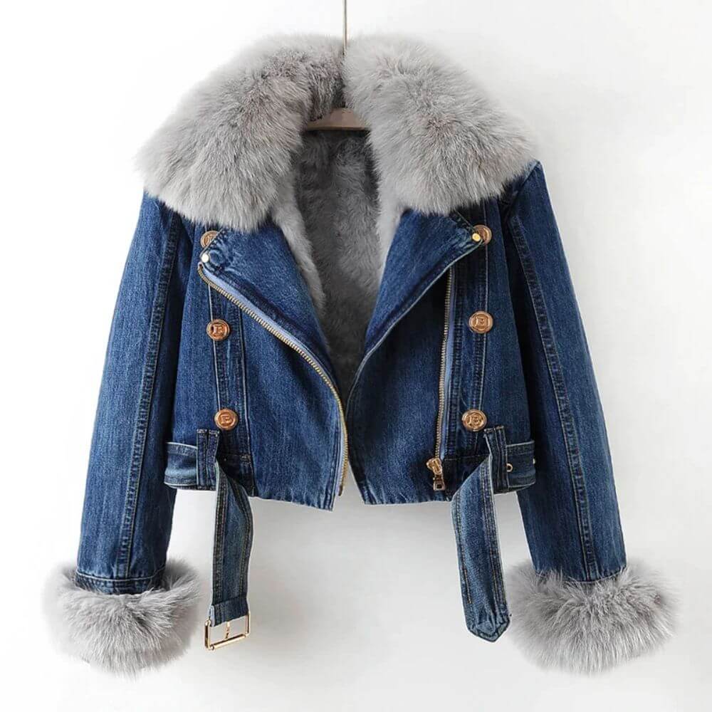 Berg-Feldt | Denimjacke mit Abnehmbarem Kunstfellkragen