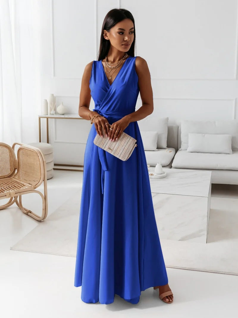 Robe longue Cosima, unie, col en V