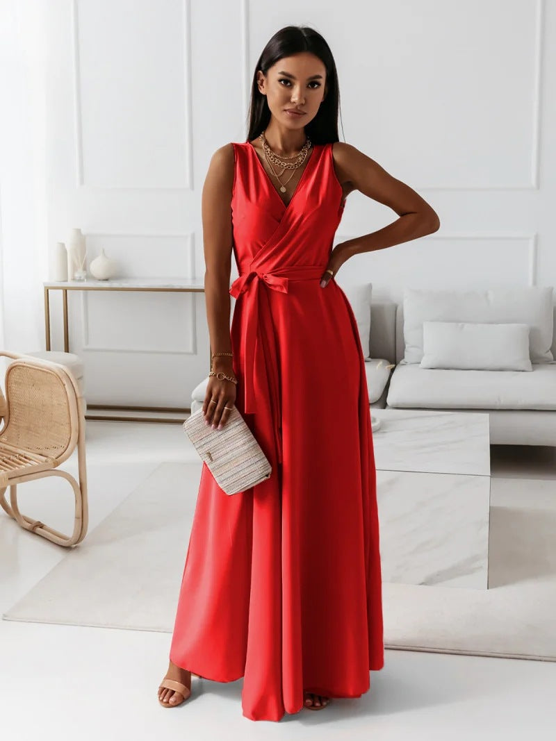 Robe longue Cosima, unie, col en V