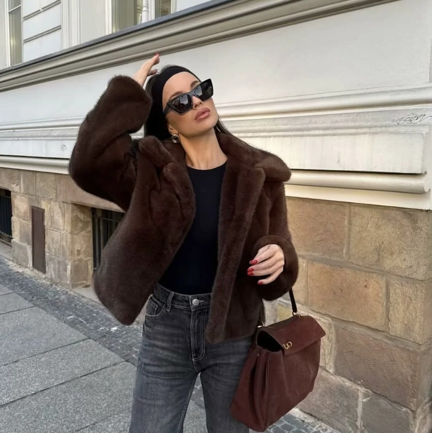 Berg-Feldt | Fake Fur,Mäntel mit Kragen, Braun Pelzlook