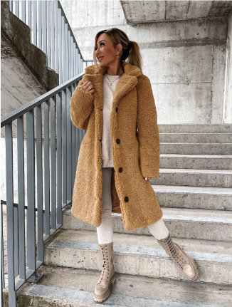 Berg-Feldt | Lange Jacke, Teddylook mit Knöpfen