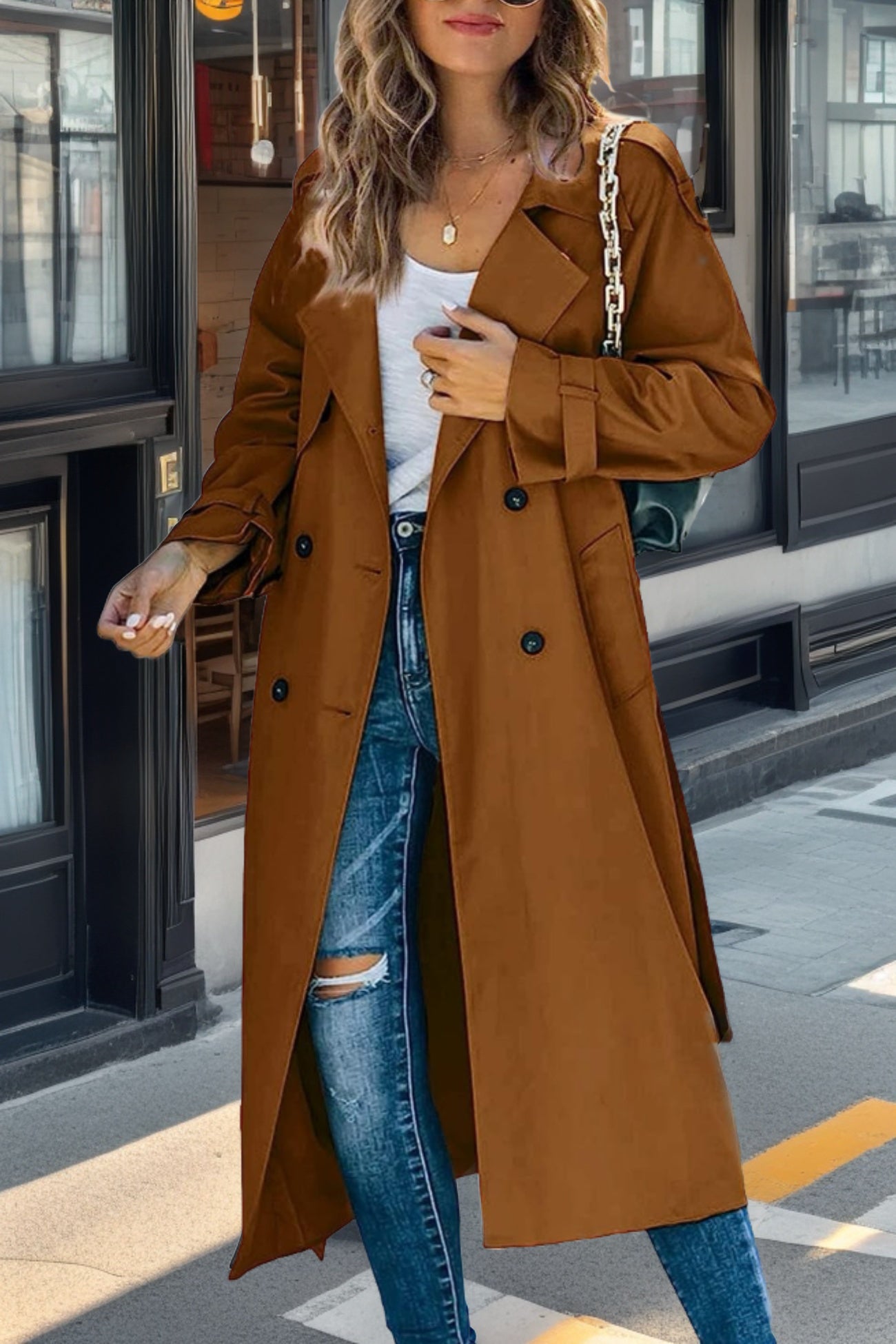 Berg-Feldt | Langer Trenchcoat mit Doppelknopf und Reverskragen