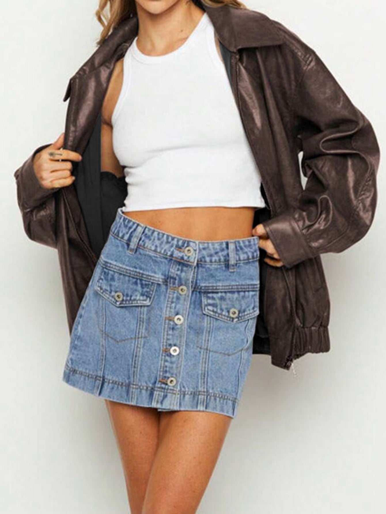 Berg-Feldt | Übergangsjacke Lederlook mit Reißverschluss und Kragen
