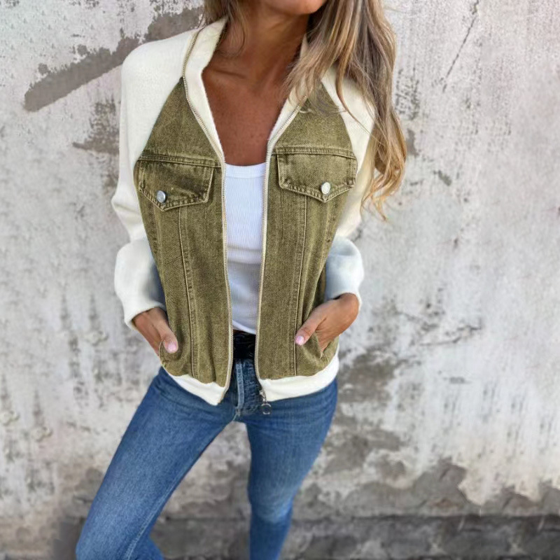 Berg-Feldt | Übergangsjacke mit Denimfront und Reißverschluss