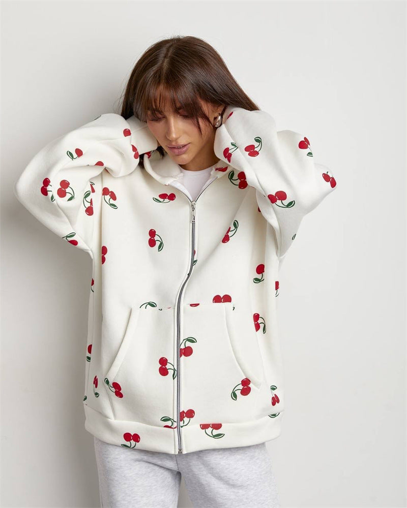 Berg-Feldt | Sweat-shirt à capuche zippé femme avec imprimé cerises