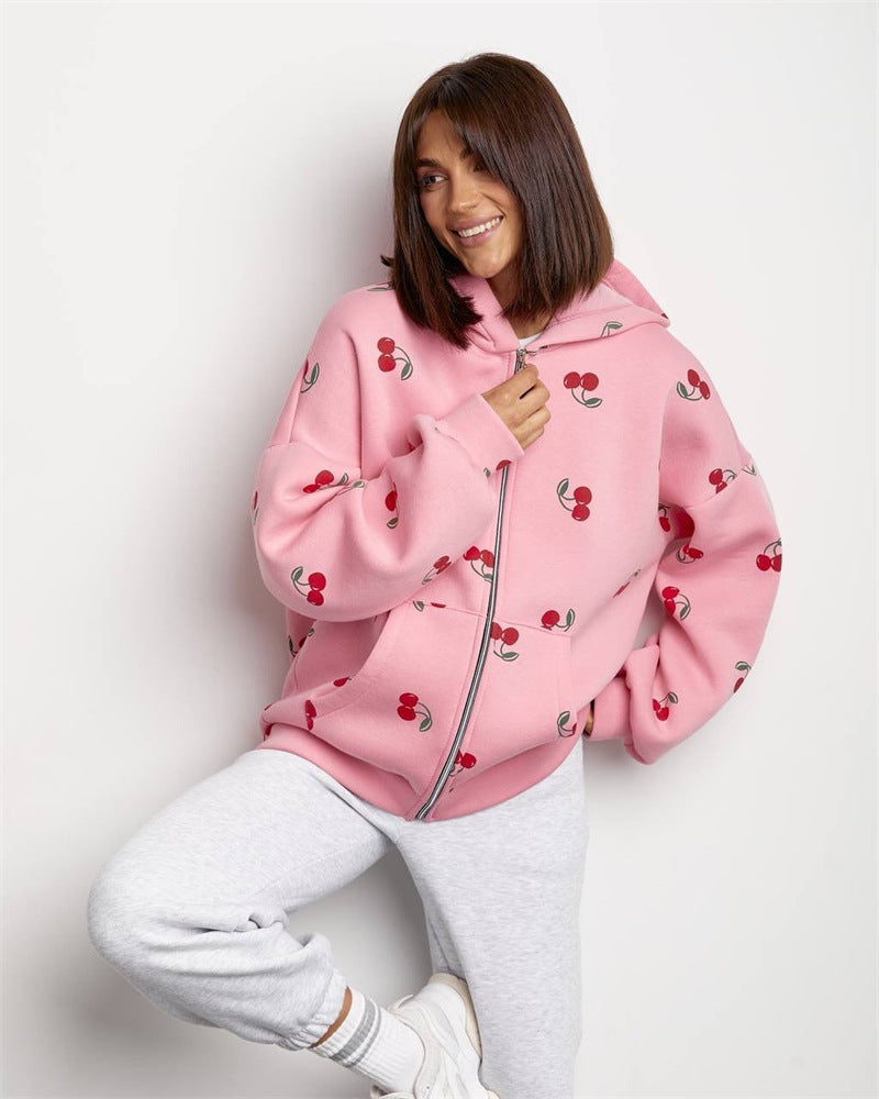 Berg-Feldt | Sweat-shirt à capuche zippé femme avec imprimé cerises