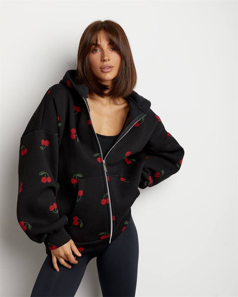 Berg-Feldt | Sweat-shirt à capuche zippé femme avec imprimé cerises