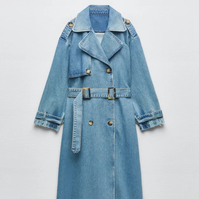 Berg-Feldt | Langer Trenchcoat für Damen mit Gürtel Blau