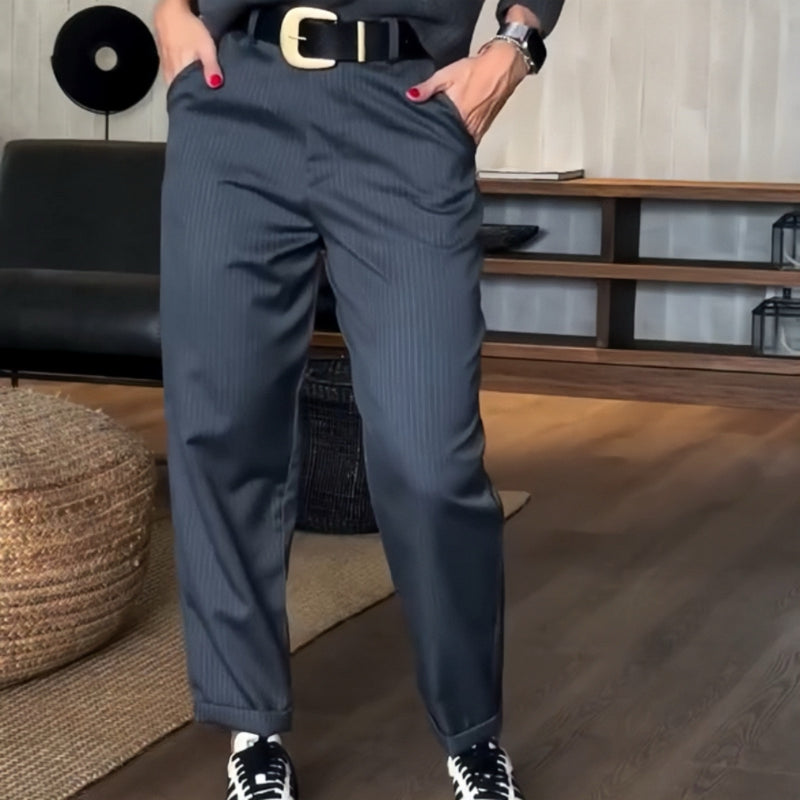 Pantalon ajusté pour femme, taille haute, de haute qualité, idéal pour le bureau.
