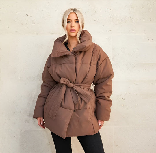 Berg-Feldt | Gürtelte Pufferjacke Übergröße Kragen Wintermantel