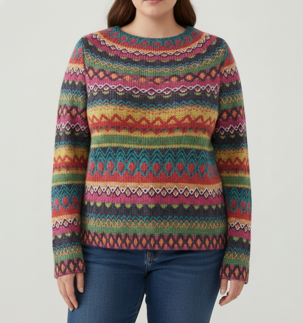 Pull Tricot Motif Multicolore Femme | Grandes Tailles