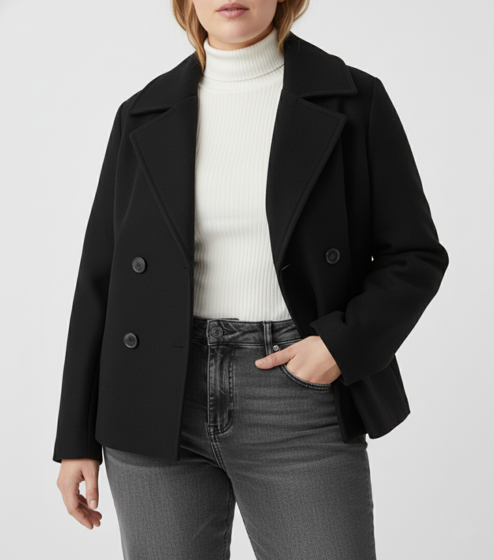 Berg-Feldt | Kurzer Woll-Look Peacoat für Damen – Große Größen