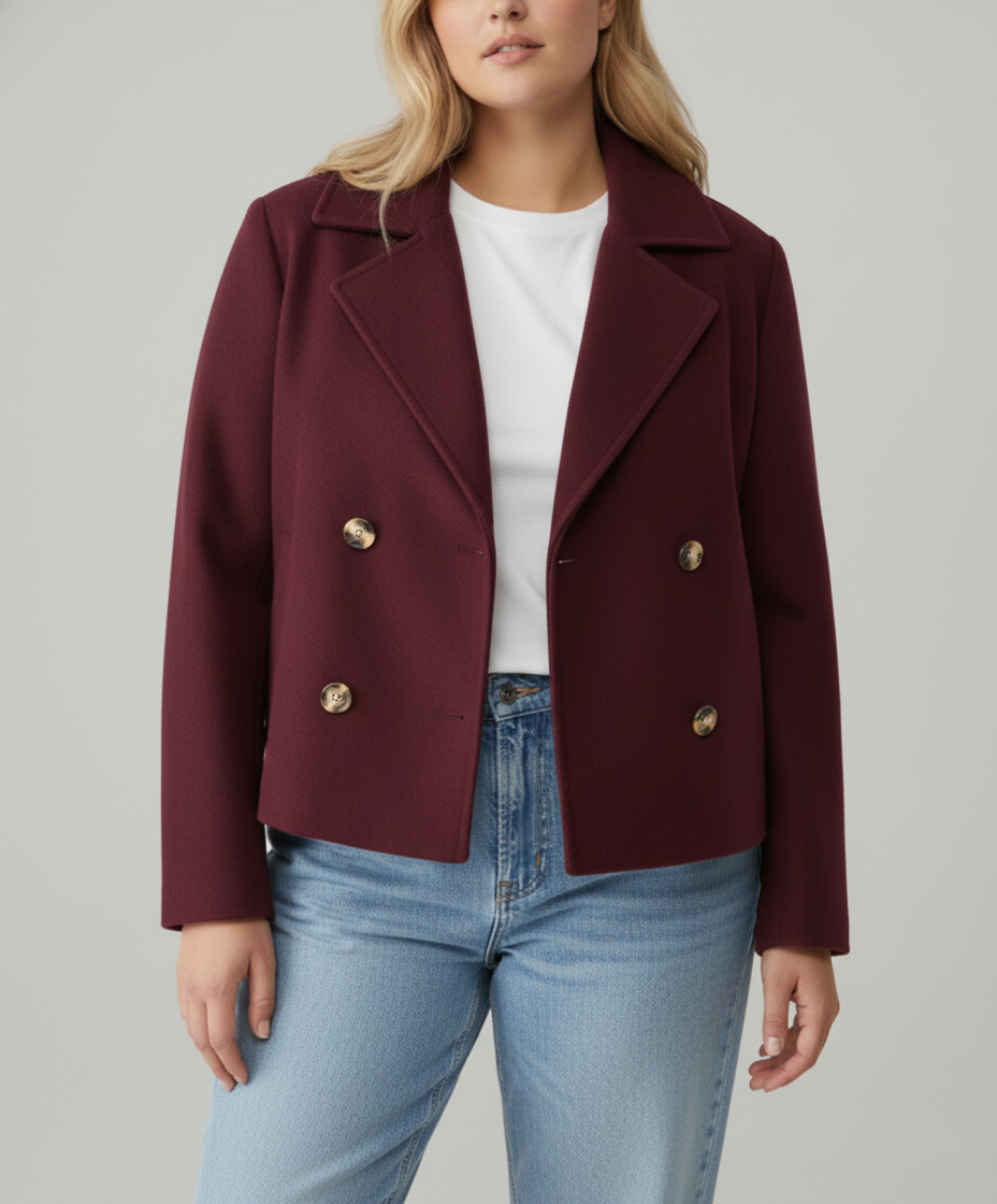 Berg-Feldt | Kurzer Woll-Look Peacoat für Damen – Große Größen
