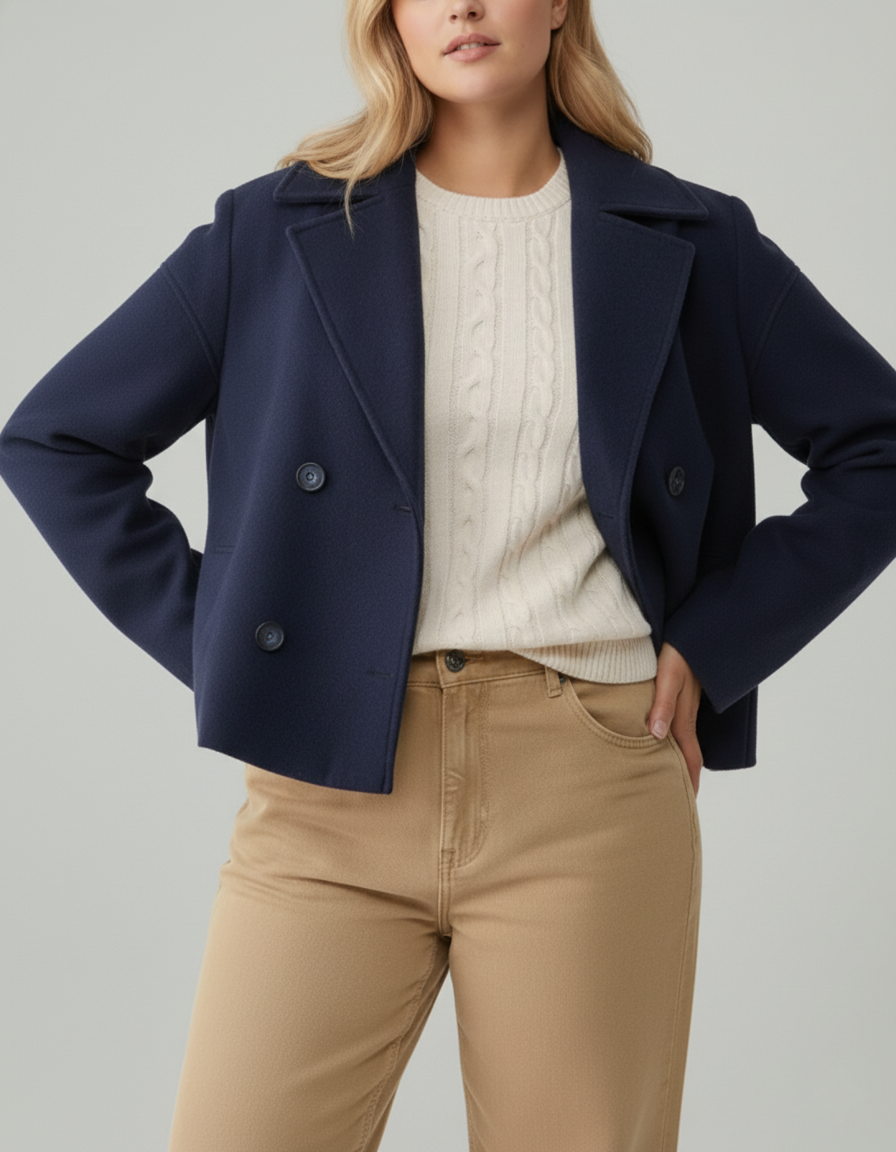 Berg-Feldt | Kurzer Woll-Look Peacoat für Damen – Große Größen