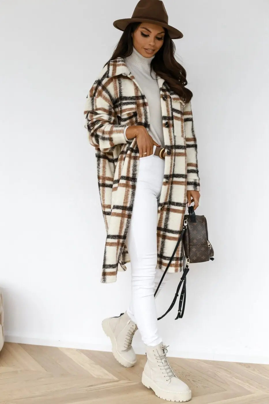 Berg-Feldt | Langer Mantel aus kariertem Fleece