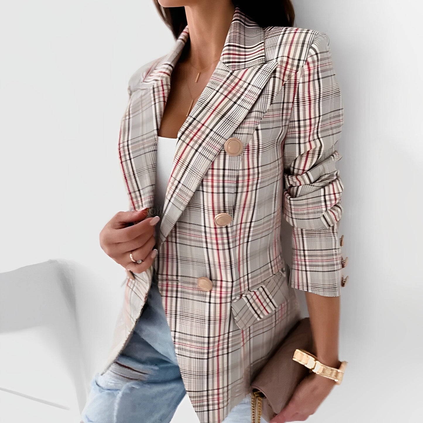 Blazer Avelena pour femme : carreaux avec boutons