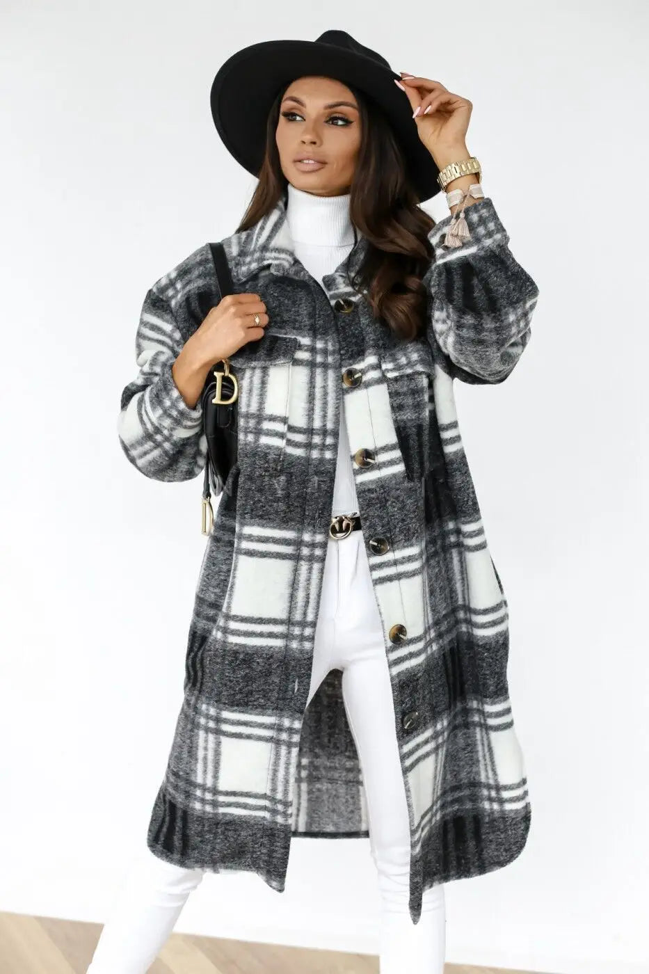 Berg-Feldt | Langer Mantel aus kariertem Fleece
