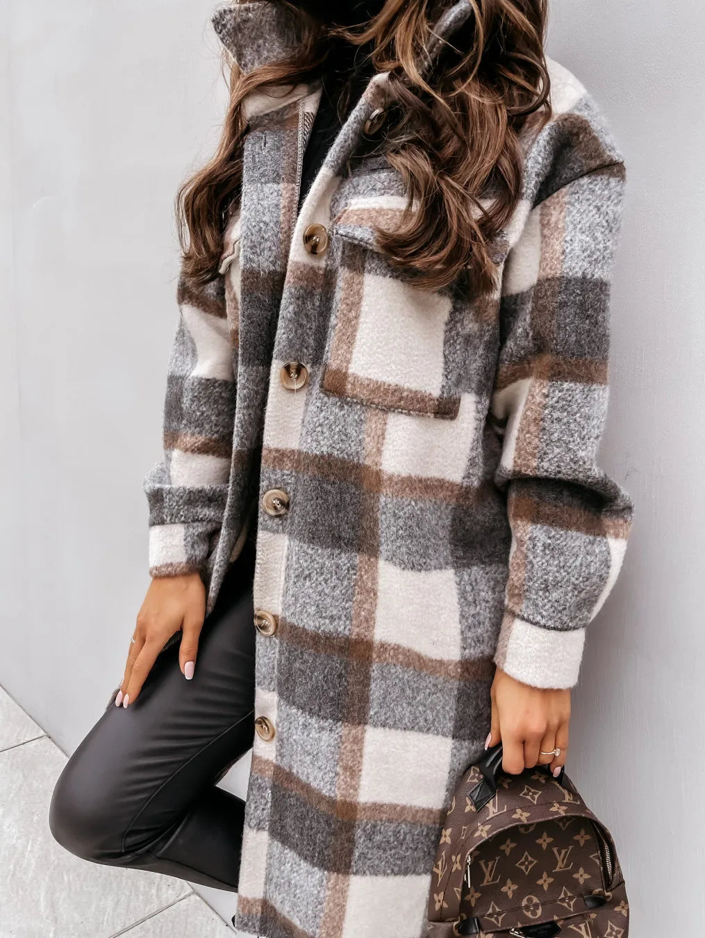 Berg-Feldt | Langer Mantel aus kariertem Fleece