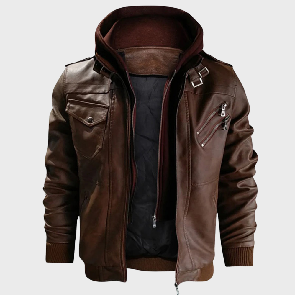 Kapuzen-Lederjacke von Buxller