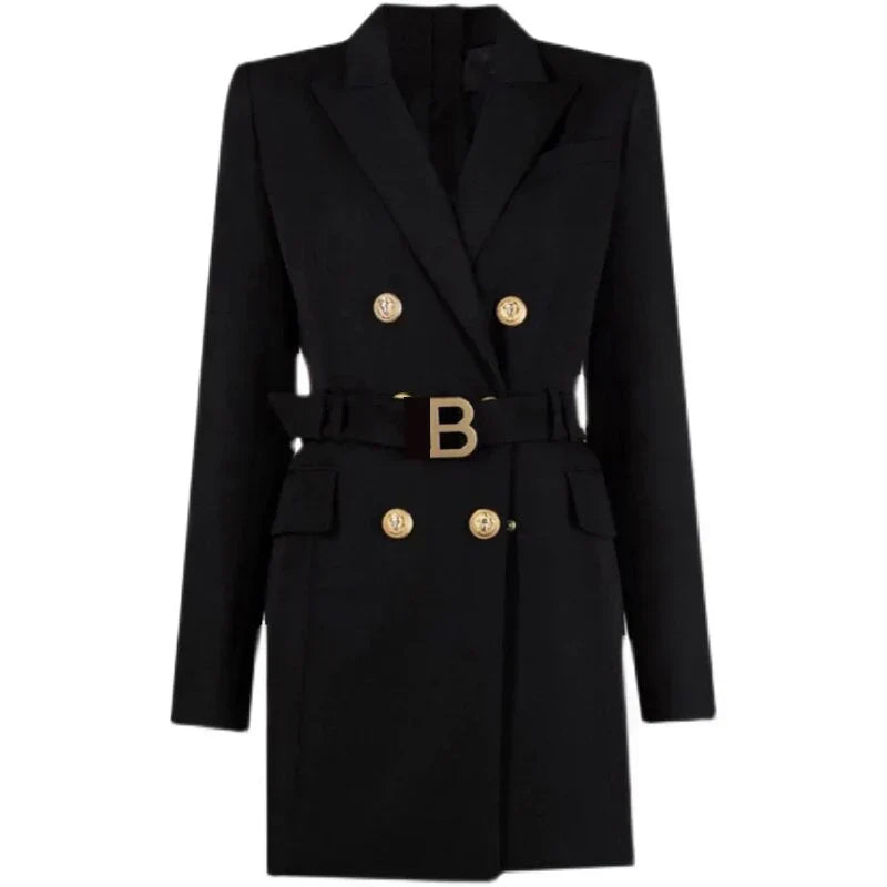 Avelena : Robe blazer classique pour le bureau avec ceinture et boutons de qualité