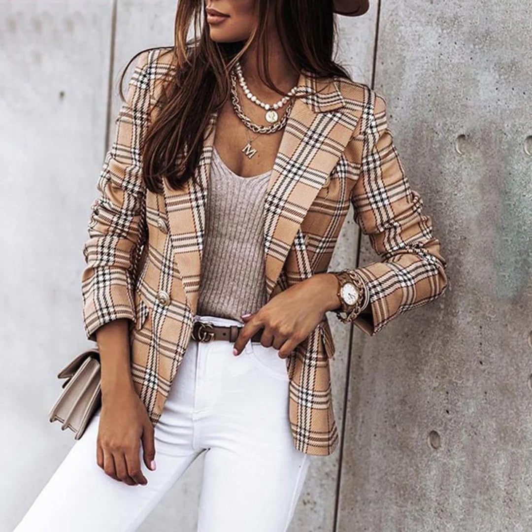 Berg-Feldt | Karierte Blazer mit Doppelreihe Design Polyester-mischung Elegant und Modern